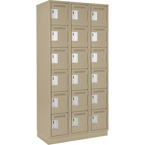 Clean Line Lockerette, 6 -tier, Bank of 3, 36" x 18" x 76", Steel, Beige, Rivet (Assembled) R.M.G. Prévention
