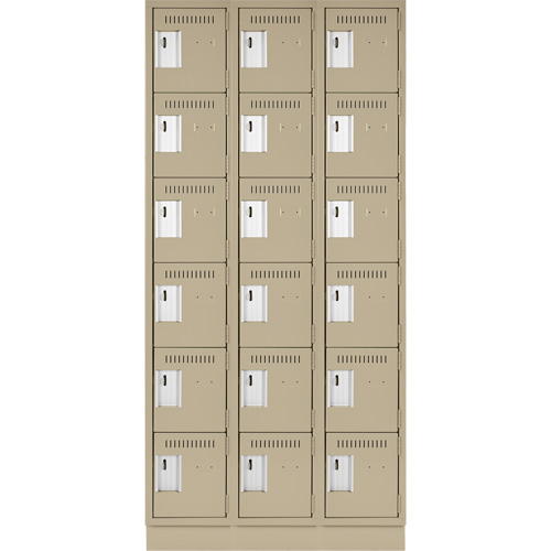 Clean Line Lockerette, 6 -tier, Bank of 3, 36" x 18" x 76", Steel, Beige, Rivet (Assembled) R.M.G. Prévention