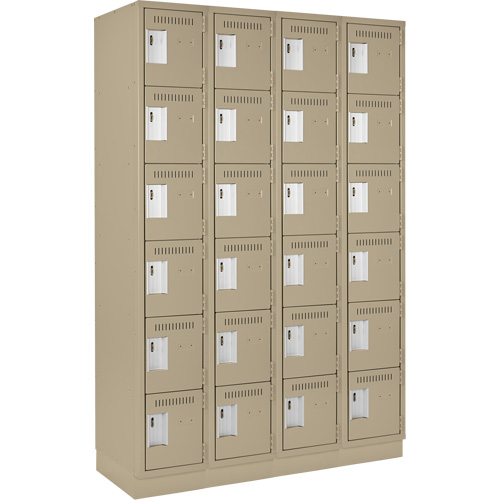 Clean Line Lockerette, 6 -tier, Bank of 4, 48" x 18" x 76", Steel, Beige, Rivet (Assembled) R.M.G. Prévention