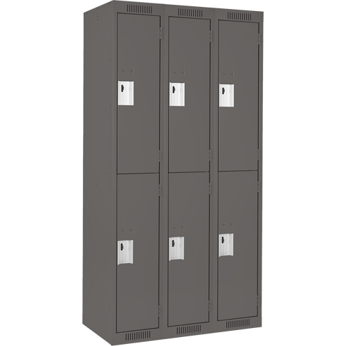 Clean Line Lockers, 2 -tier, Bank of 3, 36" x 18" x 72", Steel, Charcoal, Rivet (Assembled) R.M.G. Prévention