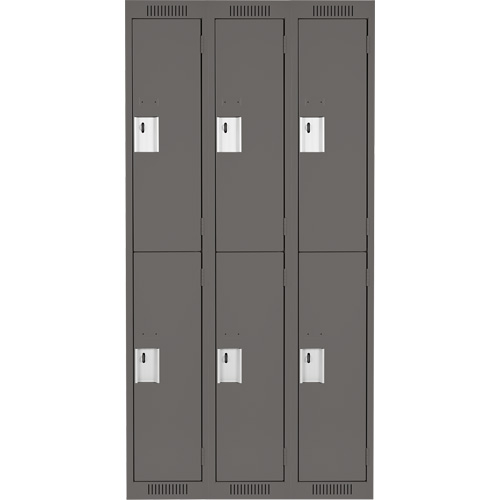 Clean Line Lockers, 2 -tier, Bank of 3, 36" x 18" x 72", Steel, Charcoal, Rivet (Assembled) R.M.G. Prévention