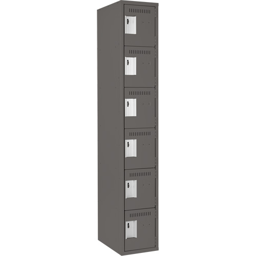 Clean Line Lockerette, 6 -tier, 12" x 18" x 72", Steel, Charcoal, Rivet (Assembled) R.M.G. Prévention