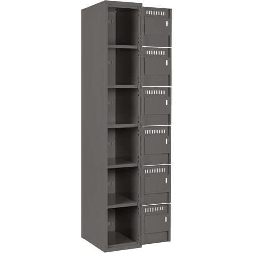 Clean Line Lockerette, 6 -tier, Bank of 4, 48" x 18" x 72", Steel, Charcoal, Rivet (Assembled) R.M.G. Prévention