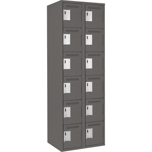Clean Line Lockerette, 6 -tier, Bank of 2, 24" x 18" x 72", Steel, Charcoal, Rivet (Assembled) R.M.G. Prévention