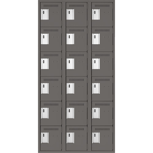 Clean Line Lockerette, 6 -tier, Bank of 3, 36" x 18" x 72", Steel, Charcoal, Rivet (Assembled) R.M.G. Prévention