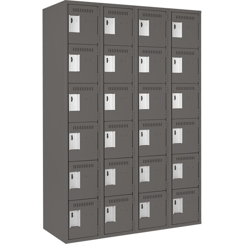 Clean Line Lockerette, 6 -tier, Bank of 4, 48" x 18" x 72", Steel, Charcoal, Rivet (Assembled) R.M.G. Prévention