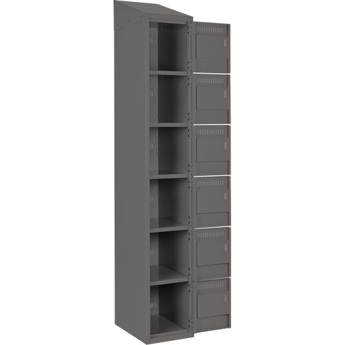 Clean Line Lockerette, 6 -tier, Bank of 3, 36" x 18" x 78", Steel, Charcoal, Rivet (Assembled) R.M.G. Prévention
