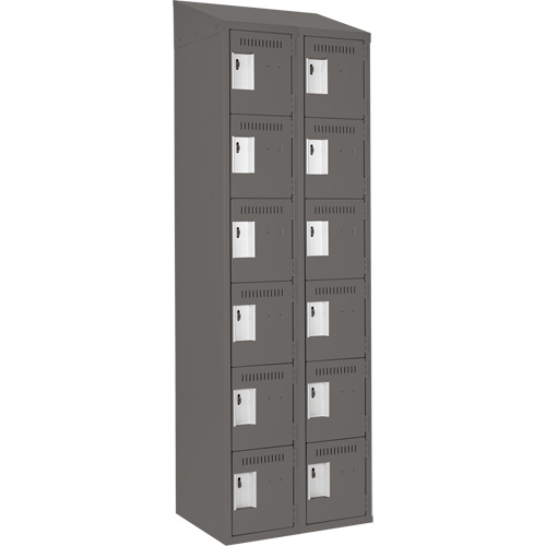 Clean Line Lockerette, 6 -tier, Bank of 2, 24" x 18" x 78", Steel, Charcoal, Rivet (Assembled) R.M.G. Prévention