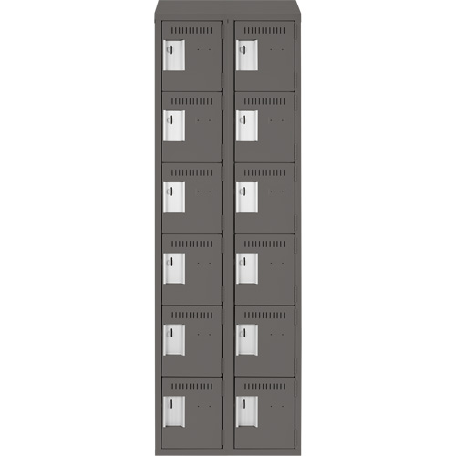 Clean Line Lockerette, 6 -tier, Bank of 2, 24" x 18" x 78", Steel, Charcoal, Rivet (Assembled) R.M.G. Prévention