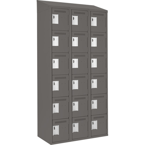 Clean Line Lockerette, 6 -tier, Bank of 3, 36" x 18" x 78", Steel, Charcoal, Rivet (Assembled) R.M.G. Prévention