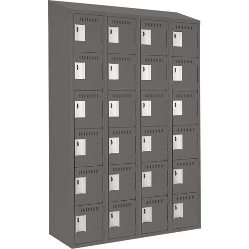 Clean Line Lockerette, 6 -tier, Bank of 4, 48" x 18" x 78", Steel, Charcoal, Rivet (Assembled) R.M.G. Prévention