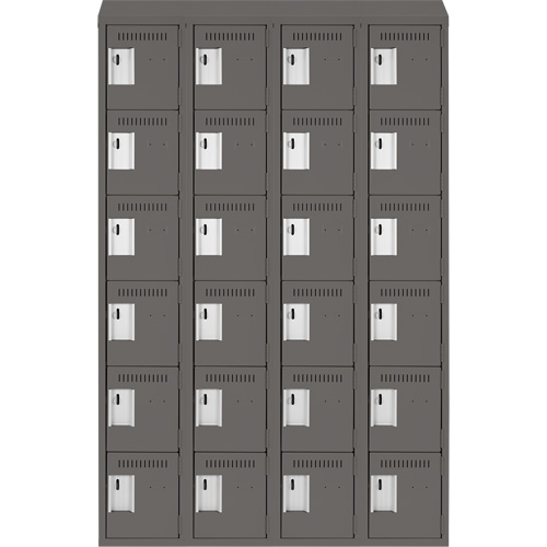 Clean Line Lockerette, 6 -tier, Bank of 4, 48" x 18" x 78", Steel, Charcoal, Rivet (Assembled) R.M.G. Prévention