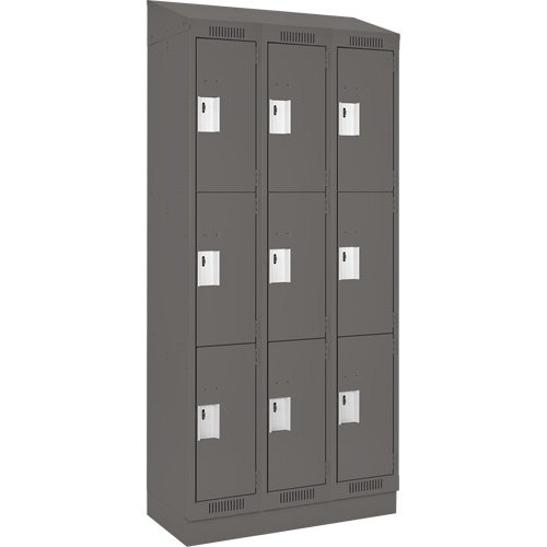 Clean Line Lockers, 3 -tier, Bank of 3, 36" x 18" x 82", Steel, Charcoal, Rivet (Assembled) R.M.G. Prévention