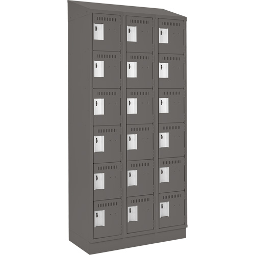 Clean Line Lockerette, 6 -tier, Bank of 3, 36" x 18" x 82", Steel, Charcoal, Rivet (Assembled) R.M.G. Prévention