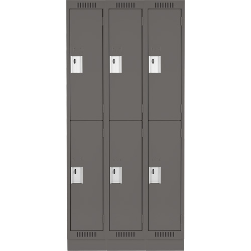 Clean Line Lockers, 2 -tier, Bank of 3, 36" x 18" x 76", Steel, Charcoal, Rivet (Assembled) R.M.G. Prévention