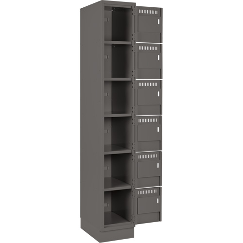Clean Line Lockerette, 6 -tier, Bank of 3, 36" x 18" x 76", Steel, Charcoal, Rivet (Assembled) R.M.G. Prévention