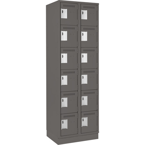Clean Line Lockerette, 6 -tier, Bank of 2, 24" x 18" x 76", Steel, Charcoal, Rivet (Assembled) R.M.G. Prévention
