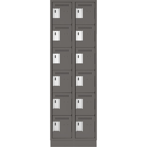 Clean Line Lockerette, 6 -tier, Bank of 2, 24" x 18" x 76", Steel, Charcoal, Rivet (Assembled) R.M.G. Prévention