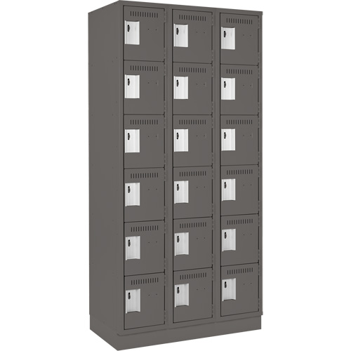 Clean Line Lockerette, 6 -tier, Bank of 3, 36" x 18" x 76", Steel, Charcoal, Rivet (Assembled) R.M.G. Prévention