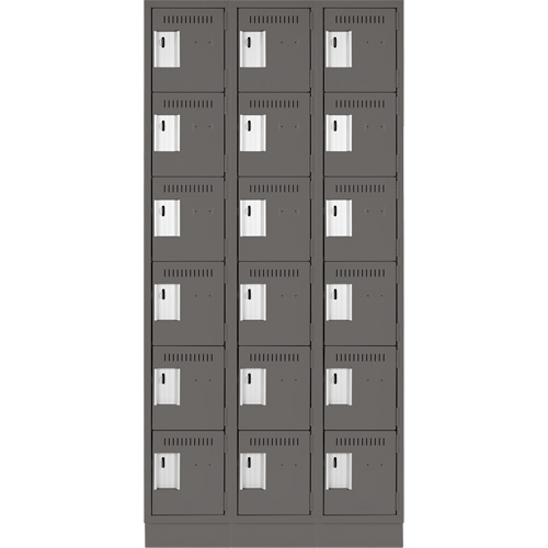 Clean Line Lockerette, 6 -tier, Bank of 3, 36" x 18" x 76", Steel, Charcoal, Rivet (Assembled) R.M.G. Prévention