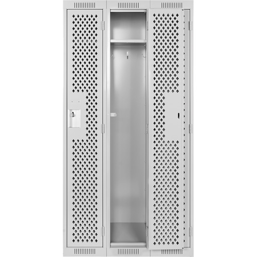 Clean Line Lockers, Bank of 3, 36" x 15" x 72", Steel, Grey, Rivet (Assembled), Perforated R.M.G. Prévention