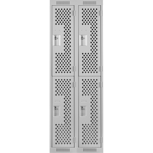 Clean Line Lockers, 2 -tier, Bank of 2, 24" x 15" x 72", Steel, Grey, Rivet (Assembled), Perforated R.M.G. Prévention