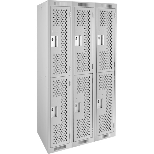 Clean Line Lockers, 2 -tier, Bank of 3, 36" x 15" x 72", Steel, Grey, Rivet (Assembled), Perforated R.M.G. Prévention