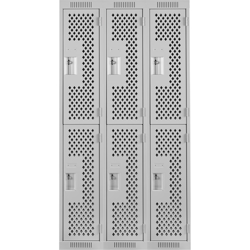 Clean Line Lockers, 2 -tier, Bank of 3, 36" x 15" x 72", Steel, Grey, Rivet (Assembled), Perforated R.M.G. Prévention