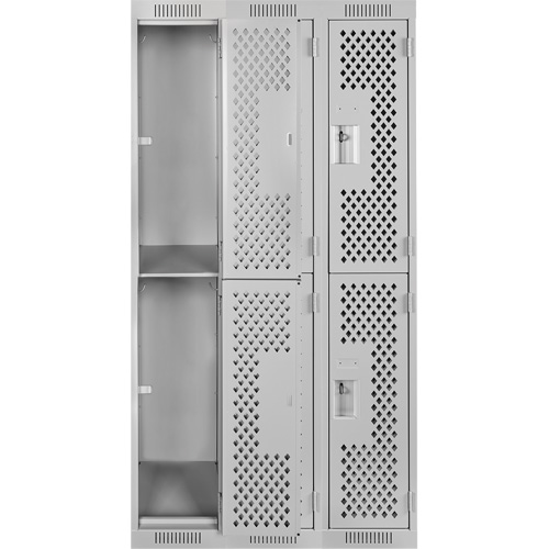 Clean Line Lockers, 2 -tier, Bank of 3, 36" x 15" x 72", Steel, Grey, Rivet (Assembled), Perforated R.M.G. Prévention