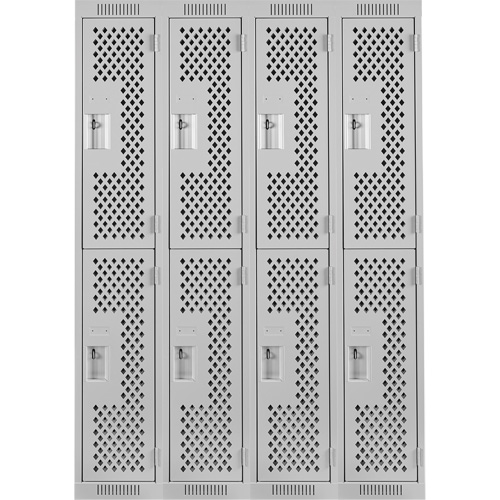 Clean Line Lockers, 2 -tier, Bank of 4, 48" x 15" x 72", Steel, Grey, Rivet (Assembled), Perforated R.M.G. Prévention
