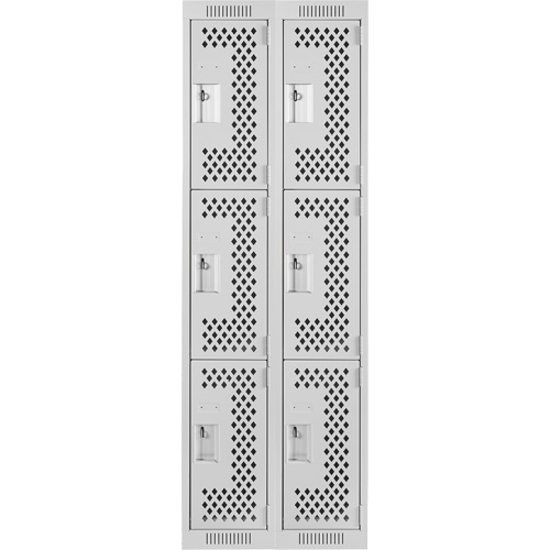 Clean Line Lockers, 3 -tier, Bank of 2, 24" x 12" x 72", Steel, Grey, Rivet (Assembled), Perforated R.M.G. Prévention