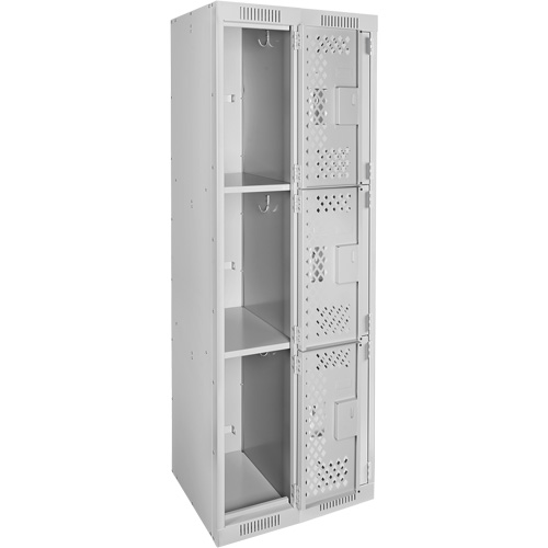 Clean Line Lockers, 3 -tier, Bank of 2, 24" x 12" x 72", Steel, Grey, Rivet (Assembled), Perforated R.M.G. Prévention