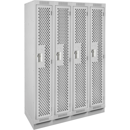 Clean Line Lockers, Bank of 4, 48" x 18" x 76", Steel, Grey, Rivet (Assembled), Perforated R.M.G. Prévention