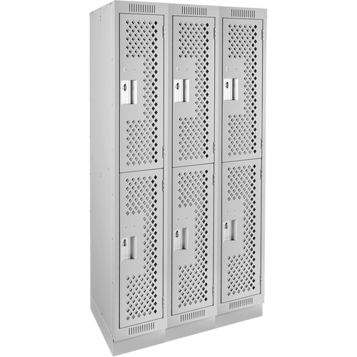 Clean Line Lockers, 2 -tier, Bank of 3, 36" x 12" x 76", Steel, Grey, Rivet (Assembled), Perforated R.M.G. Prévention