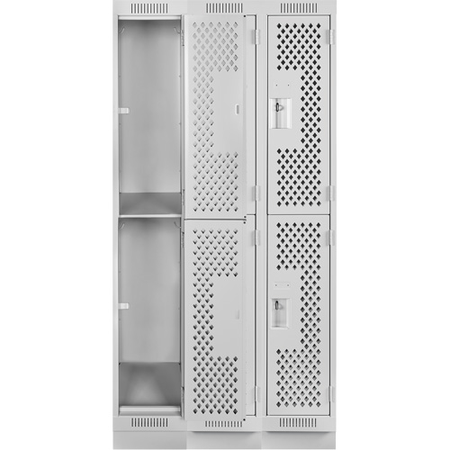 Clean Line Lockers, 2 -tier, Bank of 3, 36" x 12" x 76", Steel, Grey, Rivet (Assembled), Perforated R.M.G. Prévention