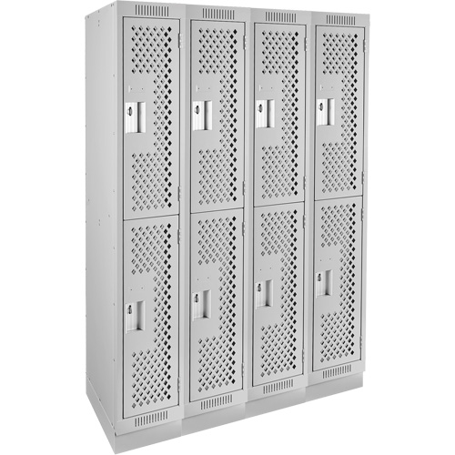 Clean Line Lockers, 2 -tier, Bank of 4, 48" x 12" x 76", Steel, Grey, Rivet (Assembled), Perforated R.M.G. Prévention
