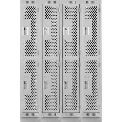 Clean Line Lockers, 2 -tier, Bank of 4, 48" x 12" x 76", Steel, Grey, Rivet (Assembled), Perforated R.M.G. Prévention