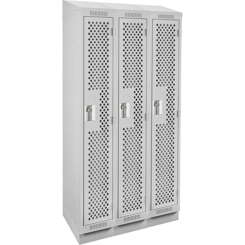 Clean Line Lockers, Bank of 3, 36" x 18" x 82", Steel, Grey, Rivet (Assembled), Perforated R.M.G. Prévention