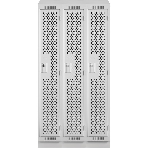 Clean Line Lockers, Bank of 3, 36" x 18" x 82", Steel, Grey, Rivet (Assembled), Perforated R.M.G. Prévention