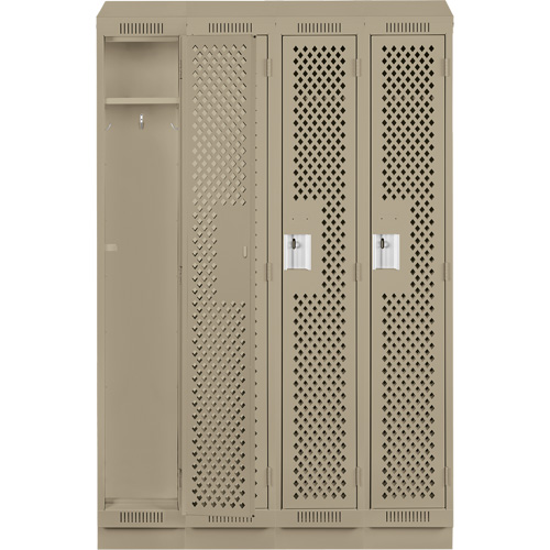 Clean Line Lockers, Bank of 4, 48" x 18" x 82", Steel, Grey, Rivet (Assembled), Perforated R.M.G. Prévention