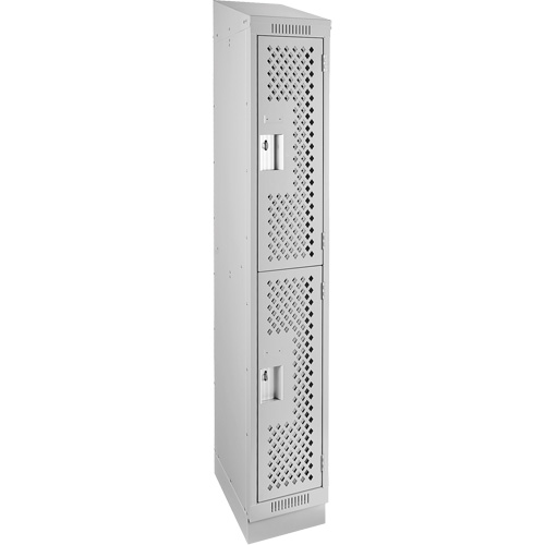 Clean Line Lockers, 2 -tier, 12" x 12" x 82", Steel, Grey, Rivet (Assembled), Perforated R.M.G. Prévention