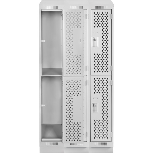 Clean Line Lockers, 2 -tier, Bank of 3, 36" x 12" x 82", Steel, Grey, Rivet (Assembled), Perforated R.M.G. Prévention