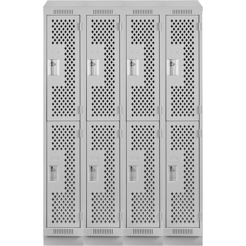 Clean Line Lockers, 2 -tier, Bank of 4, 48" x 12" x 82", Steel, Grey, Rivet (Assembled), Perforated R.M.G. Prévention