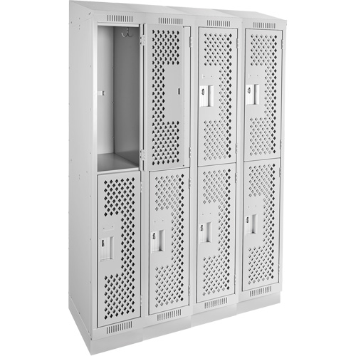 Clean Line Lockers, 2 -tier, Bank of 4, 48" x 12" x 82", Steel, Grey, Rivet (Assembled), Perforated R.M.G. Prévention