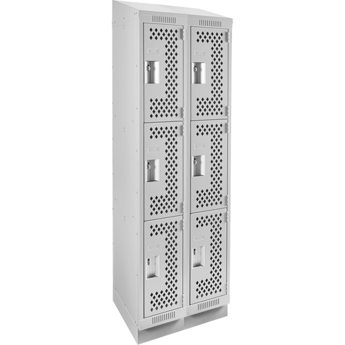 Clean Line Lockers, 3 -tier, Bank of 2, 24" x 18" x 82", Steel, Grey, Rivet (Assembled), Perforated R.M.G. Prévention