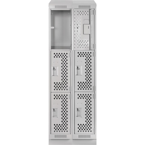 Clean Line Lockers, 3 -tier, Bank of 2, 24" x 18" x 82", Steel, Grey, Rivet (Assembled), Perforated R.M.G. Prévention