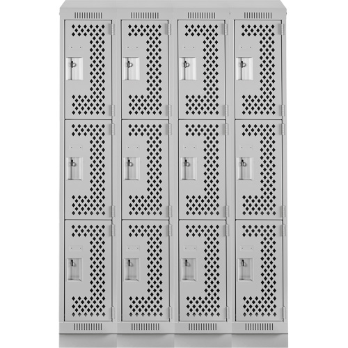 Clean Line Lockers, 3 -tier, Bank of 4, 48" x 18" x 82", Steel, Grey, Rivet (Assembled), Perforated R.M.G. Prévention