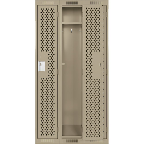 Clean Line Lockers, Bank of 3, 36" x 15" x 72", Steel, Beige, Rivet (Assembled), Perforated R.M.G. Prévention