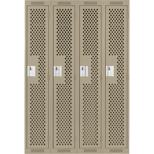 Clean Line Lockers, Bank of 4, 48" x 15" x 72", Steel, Beige, Rivet (Assembled), Perforated R.M.G. Prévention