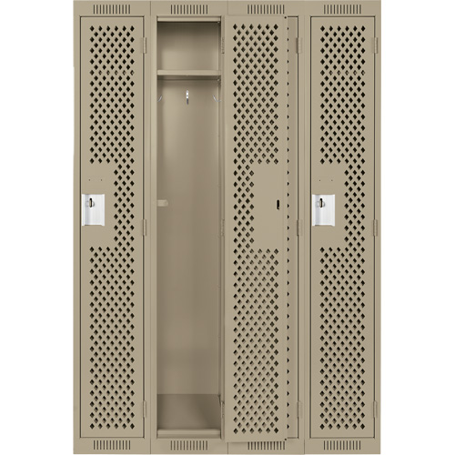 Clean Line Lockers, Bank of 4, 48" x 15" x 72", Steel, Beige, Rivet (Assembled), Perforated R.M.G. Prévention